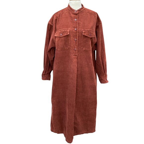 Vintage Eddie Bauer Midi Corduroy Shirt Dress Rust Country Peasant Cottagecore-L - Picture 1 of 14